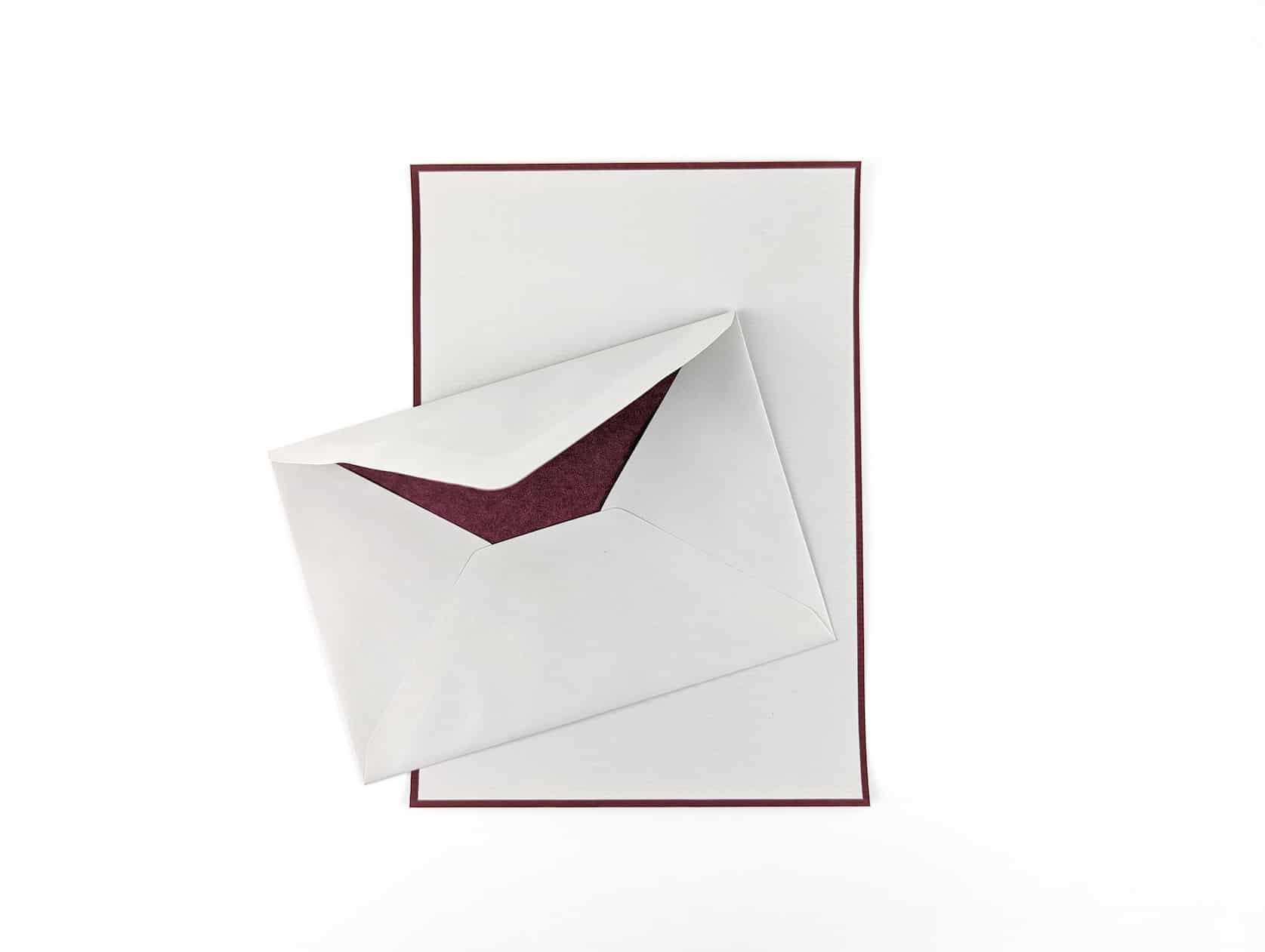Grey Stationery Set with bordeaux edge - Stationery paper & envelope front view