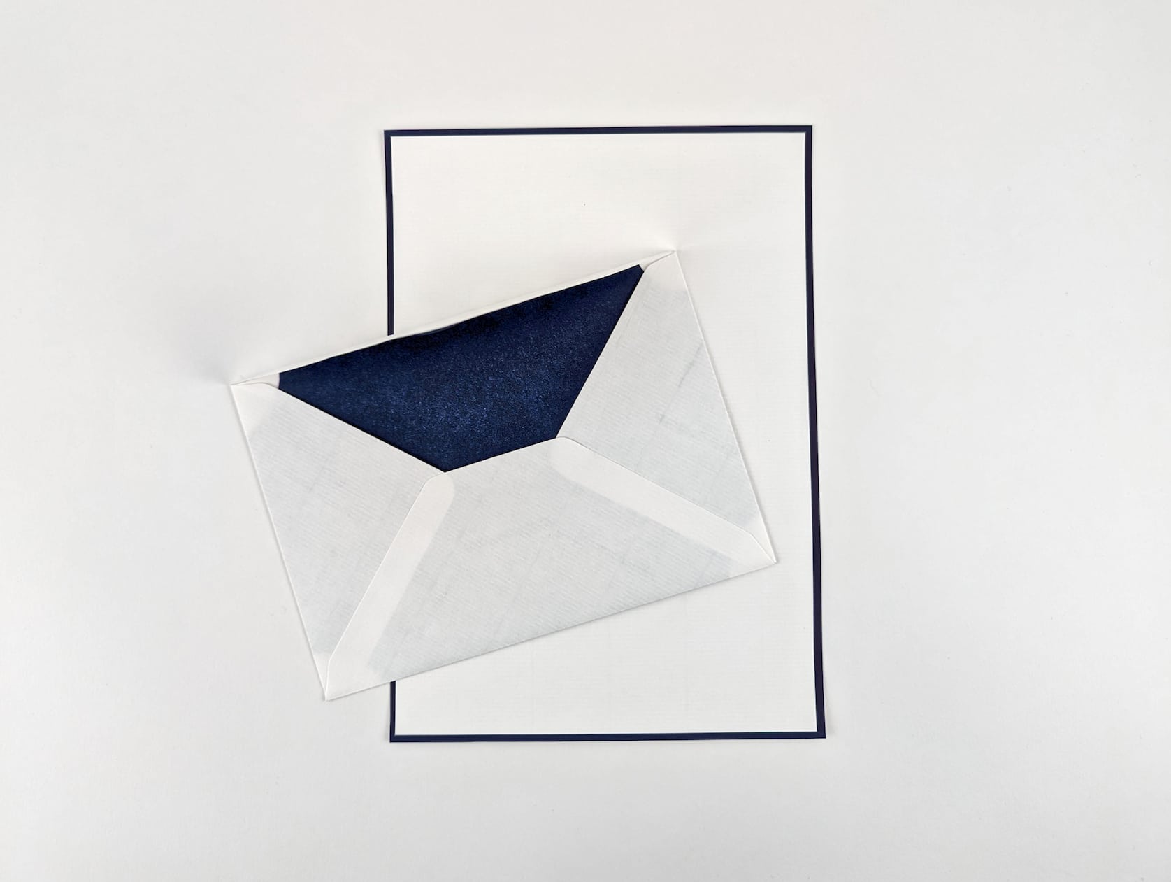 White Stationery Set with navy edge - Stationery paper & envelope front view