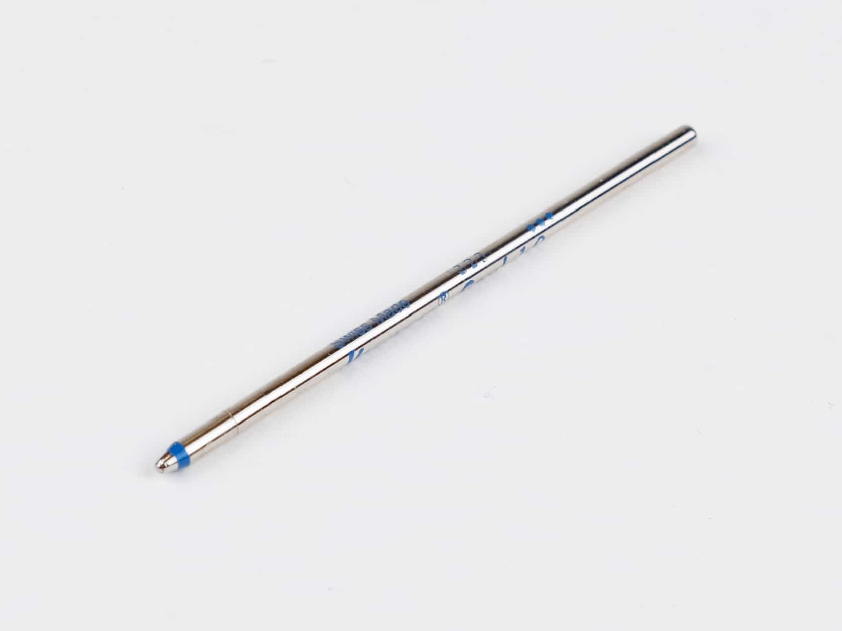 A slim metal refill cartridge for a ballpoint pen